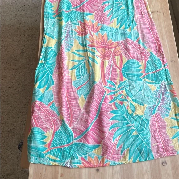 Kenny Flowers Beach Resort Tropical Print Maxi Slip Dress in Pink, Teal & Yellow - Picture 12 of 16